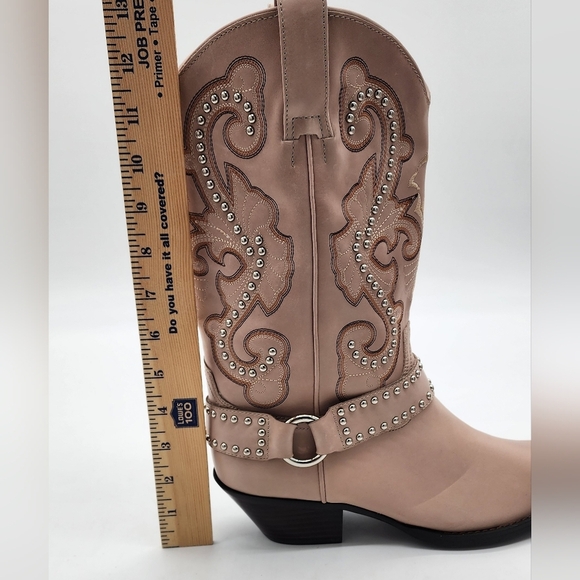 JEFFREY CAMPBELL The Kid Western Studded Beige Block Heel Snip Toe Boot Size 9.5 - Picture 10 of 13